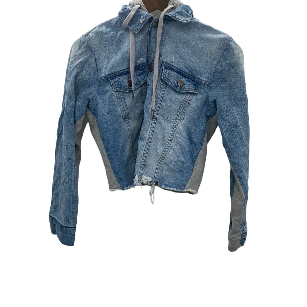 DL 1961 Clyde Icon Hoodie Denim Jacket Raw Hem Distressing Small